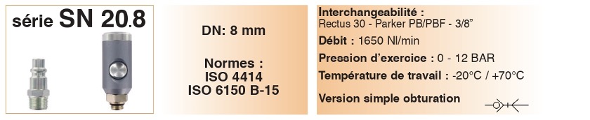 Coupleurs rapides de sécurité ISO 4414 - ISO 6150 B-15 Série SN 20.8